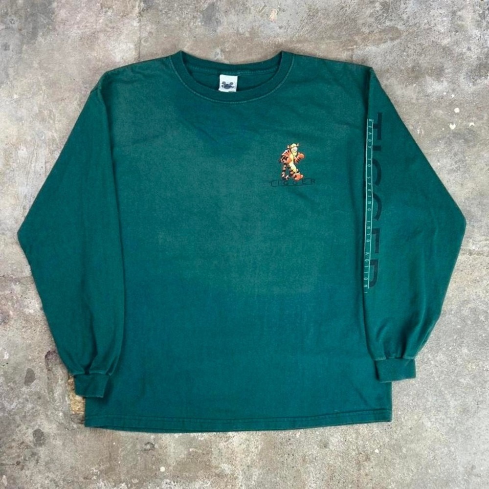 Vintage 90s Disney Tigger Long Sleeve Shirt Size XL Green Cartoon Promo USA Made
